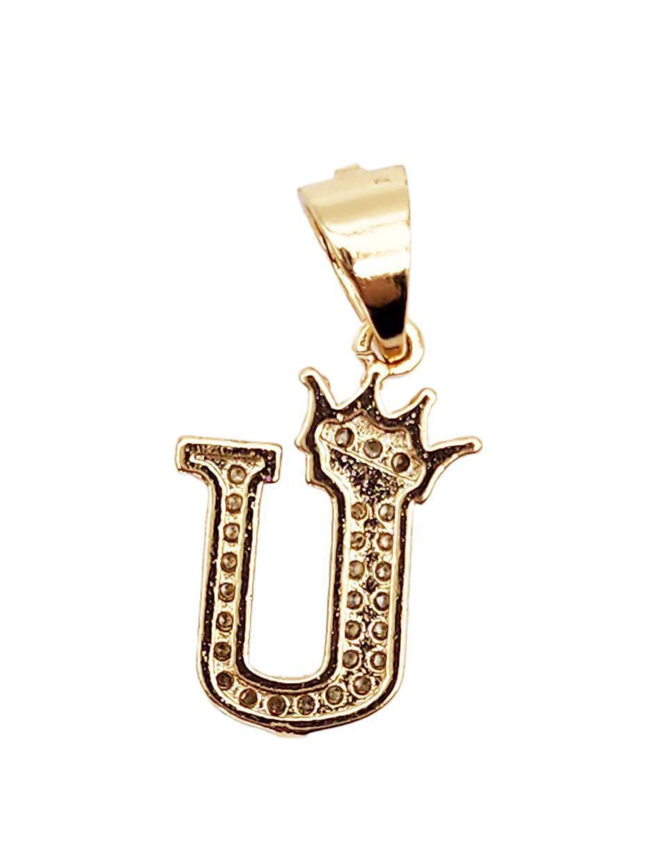 Collar con dije letra u Letras de oro laminado 10 K 2