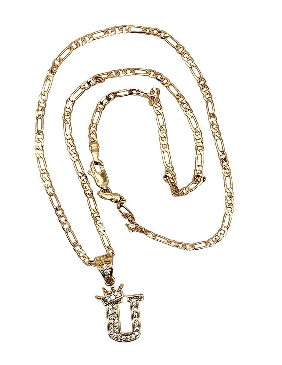 Collar con dije letra u Letras de oro laminado 10 K 3