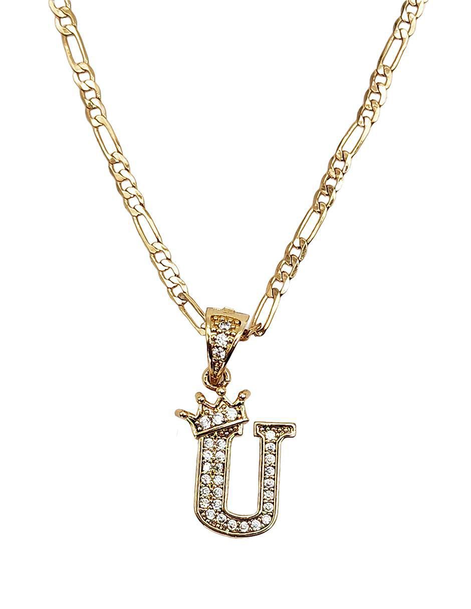 Collar con dije letra u Letras de oro laminado 10 K 4