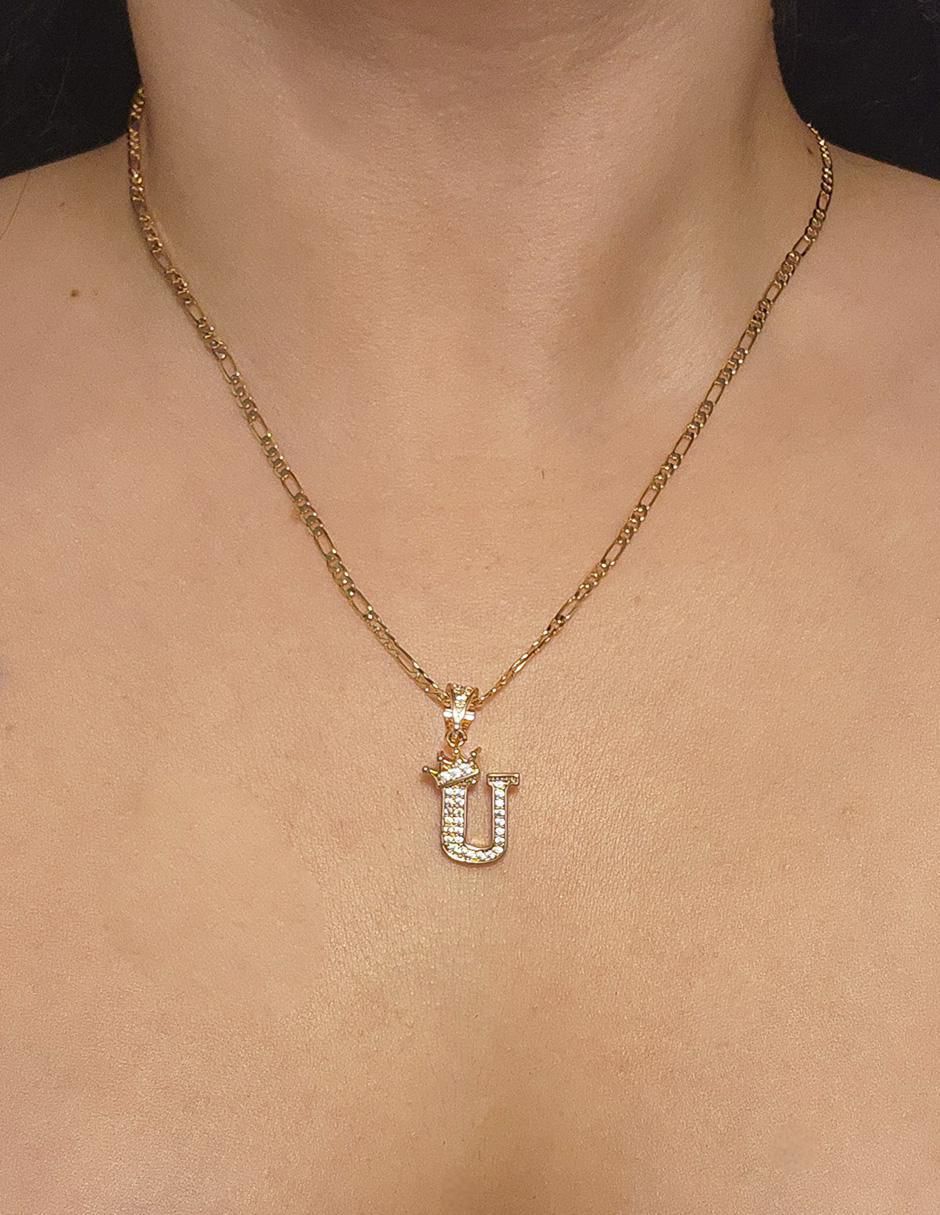 Collar con dije letra u Letras de oro laminado 10 K 6