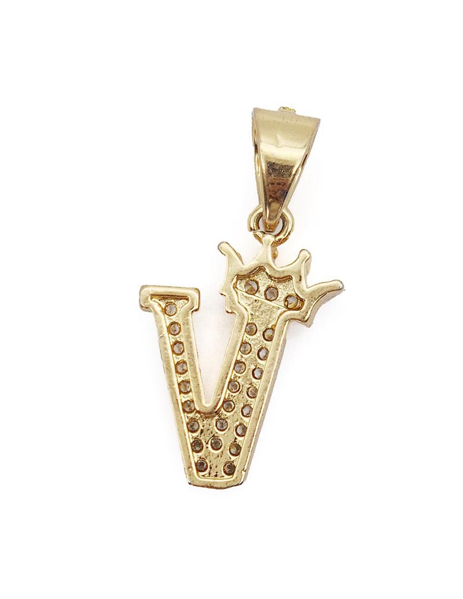 Collar con dije letra v Letras de oro laminado 10 K 4