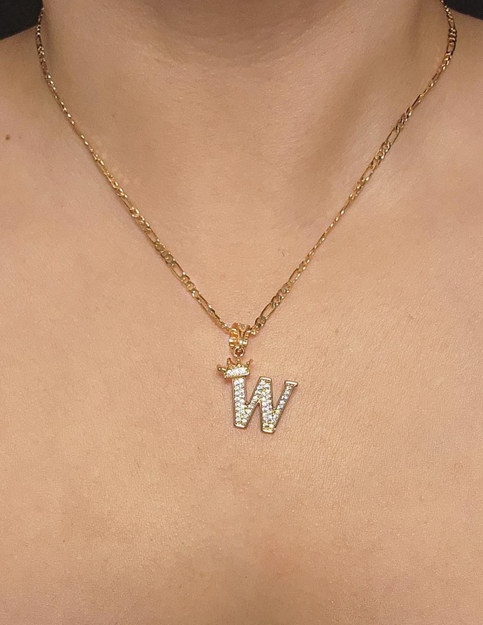 Collar con dije letra w Letras de oro laminado 10 K 2