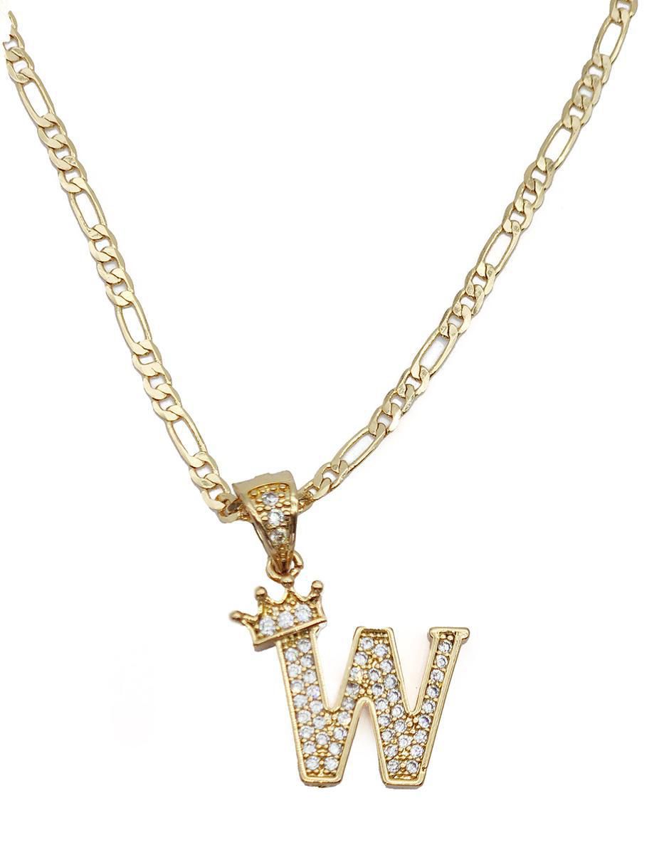 Collar con dije letra w Letras de oro laminado 10 K 3