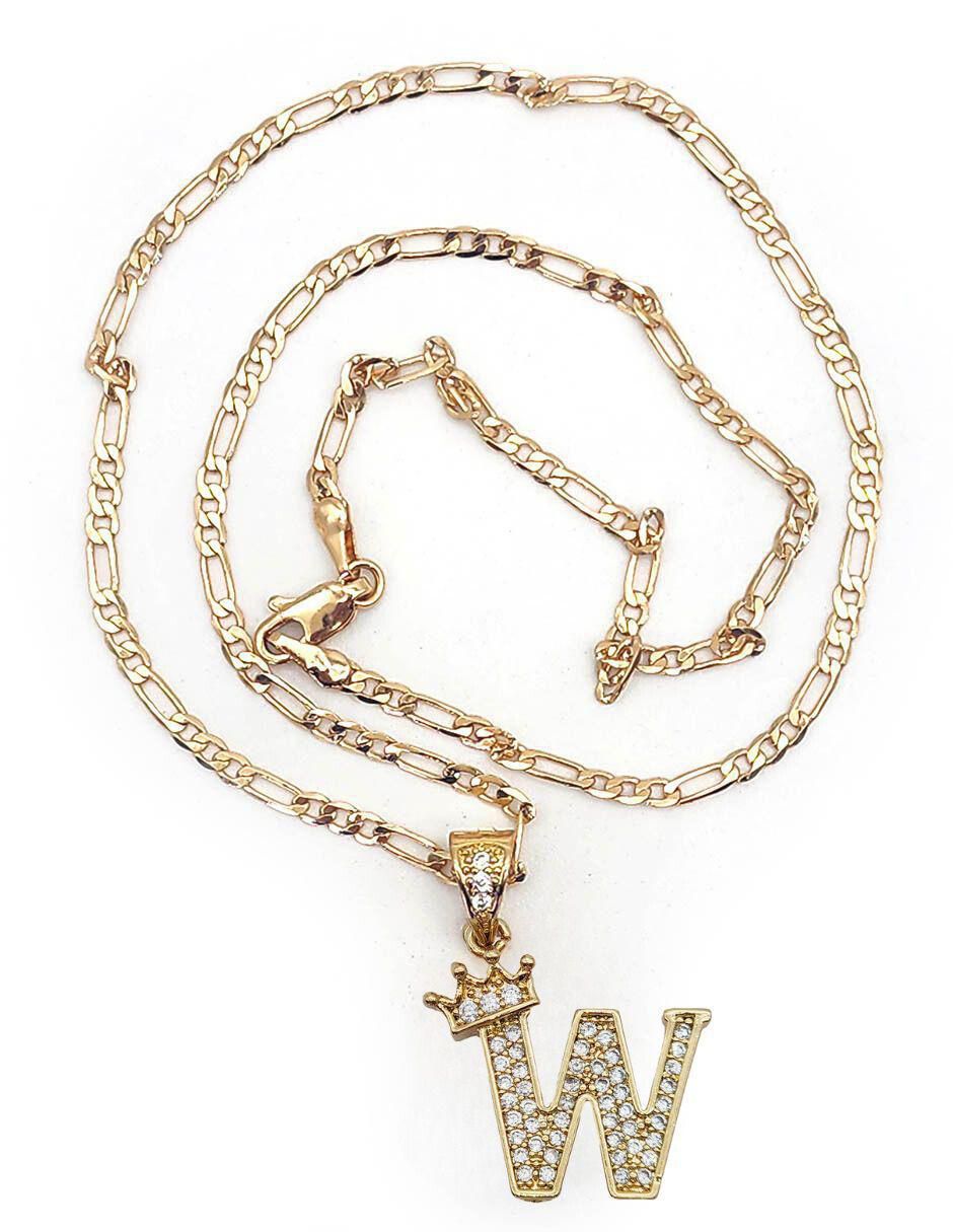 Collar con dije letra w Letras de oro laminado 10 K 8