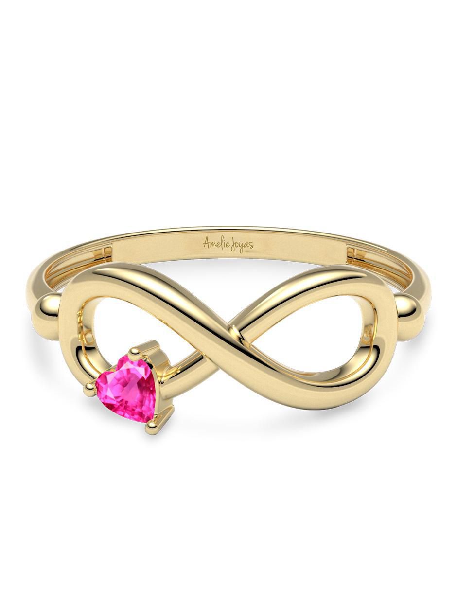 Anillo de infinito 14 k de oro zafiro rosa brillante