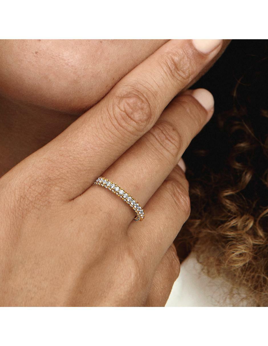 Anillo Timeless de plata P 925 zirconia cúbica con acabado baño de oro 2