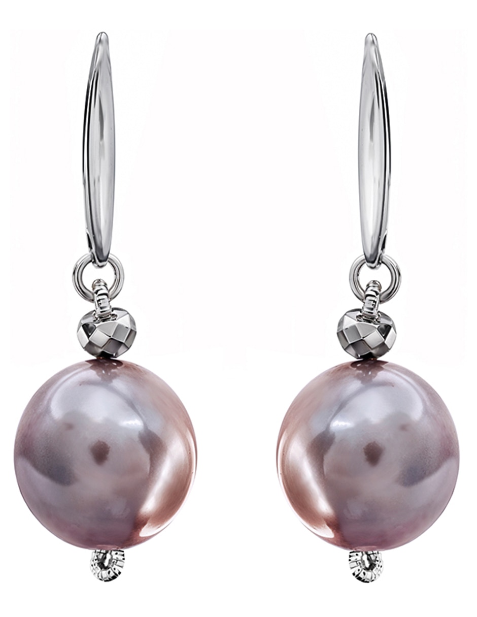 Aretes cortos de plata P 925 con acabado plateado perla 1