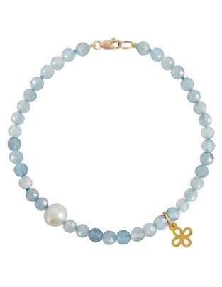 Pulsera de oro con perla 14 K acabado lustre