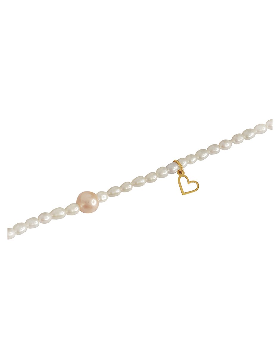 Pulsera de oro con perla 14 K acabado lustre 2