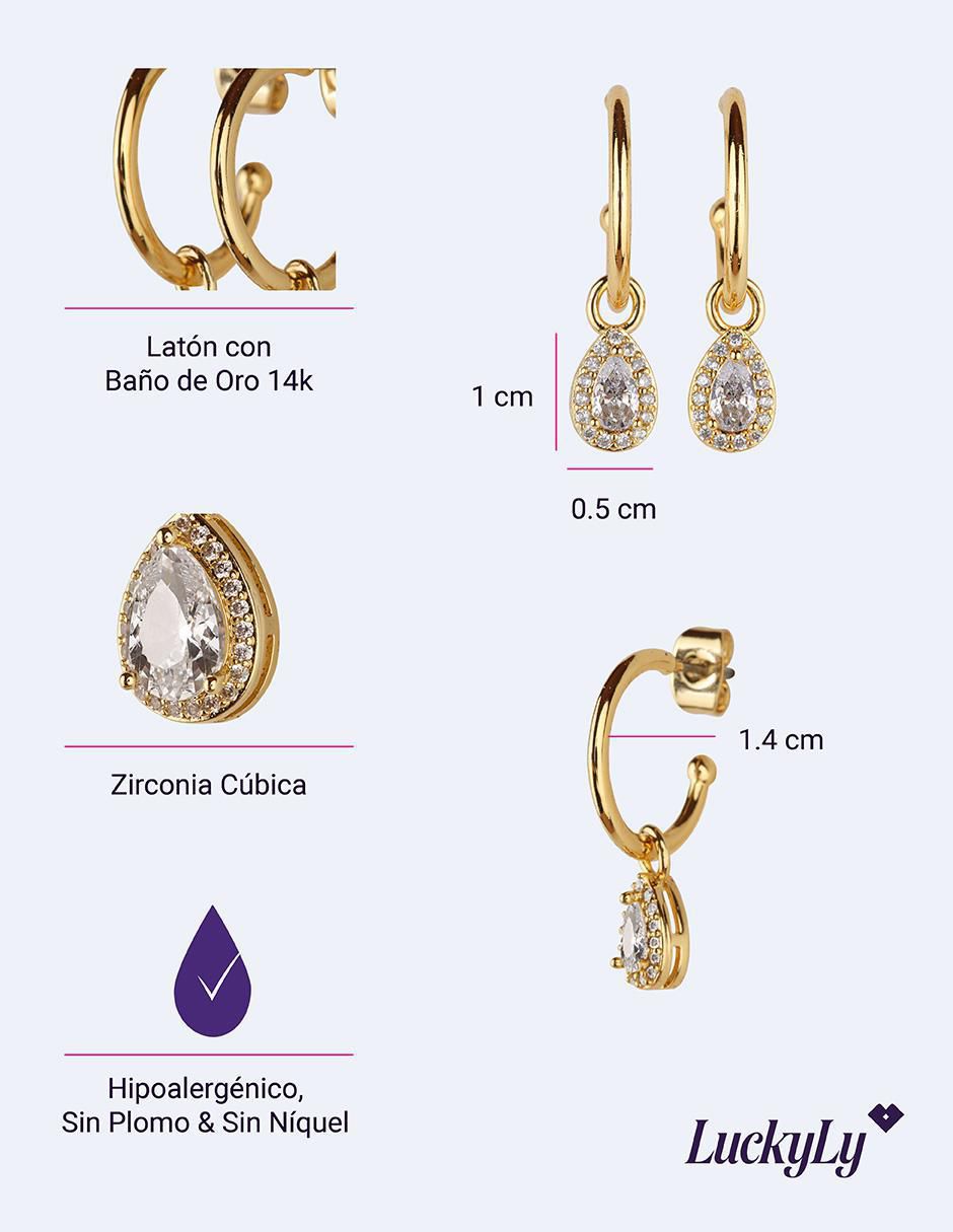 Arracadas de gota Dory con acabado baño de oro zirconia cúbica 5
