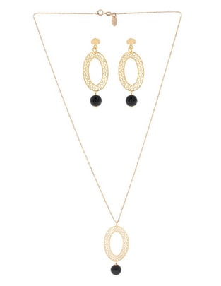 Aretes y collar ovalado Filigrana de plata p 925 ónix