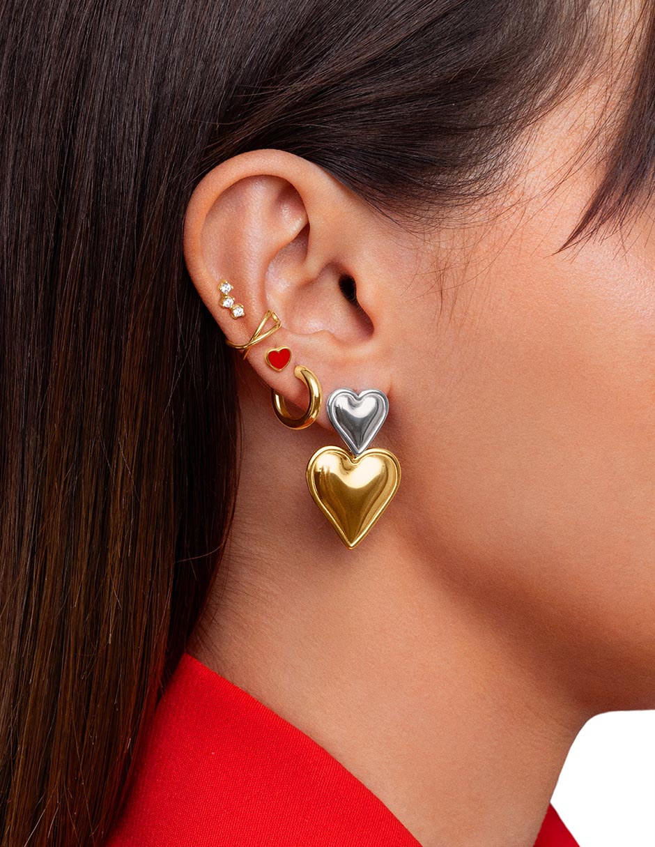 Aretes de corazón de plata 18 K 4