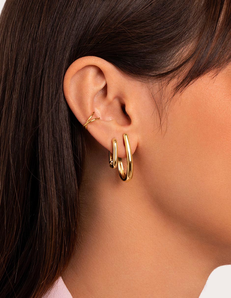 Aretes de aro con acabado baño de oro 18 K 4
