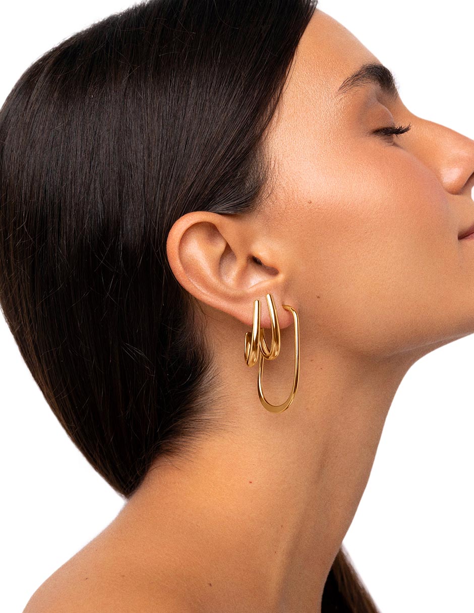 Aretes de aro con acabado baño de oro 18 K 5