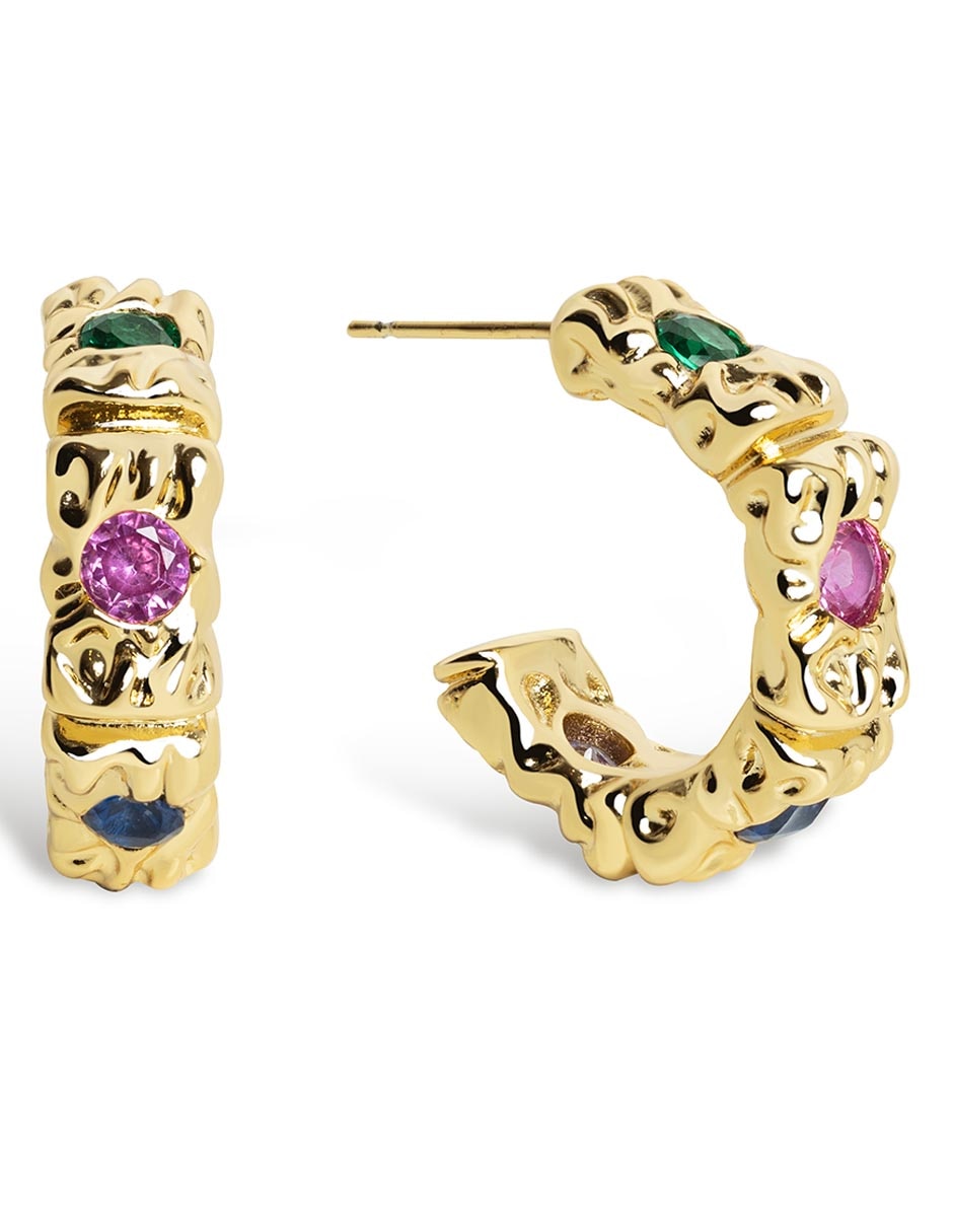 Aretes redondos con acabado baño de oro 18 K