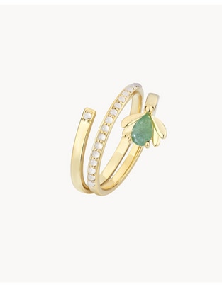Anillo con gema de luciérnaga Apodemia Firefly baño de oro 18 k jade