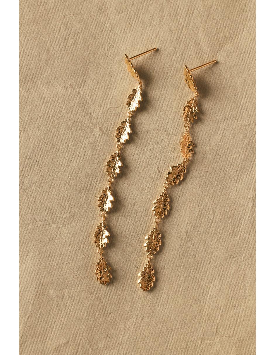 Aretes de hoja Into The Woods con acabado baño de oro 18 K 3