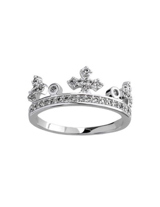 Anillo con gema de corona Elegance cristal baño de oro blanco Anillo con gema de corona Elegance cristal baño de oro blanco