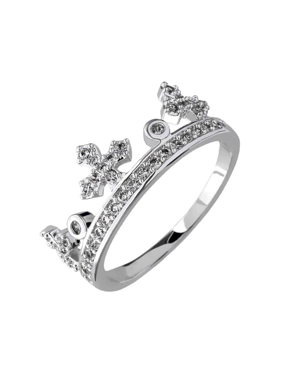 Anillo con gema de corona Elegance cristal baño de oro blanco 2