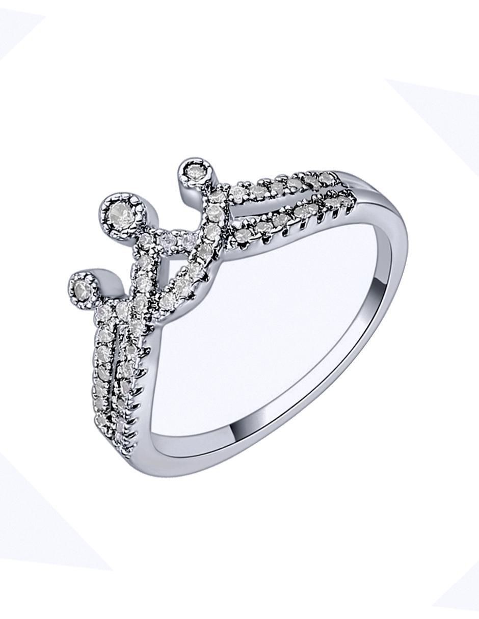 Anillo de corona Elegance cristal baño de oro blanco