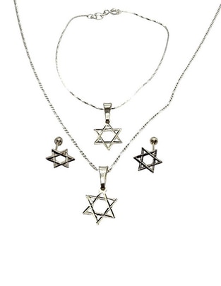 Aretes, collar y pulsera de estrella Estrella de David de plata p 925