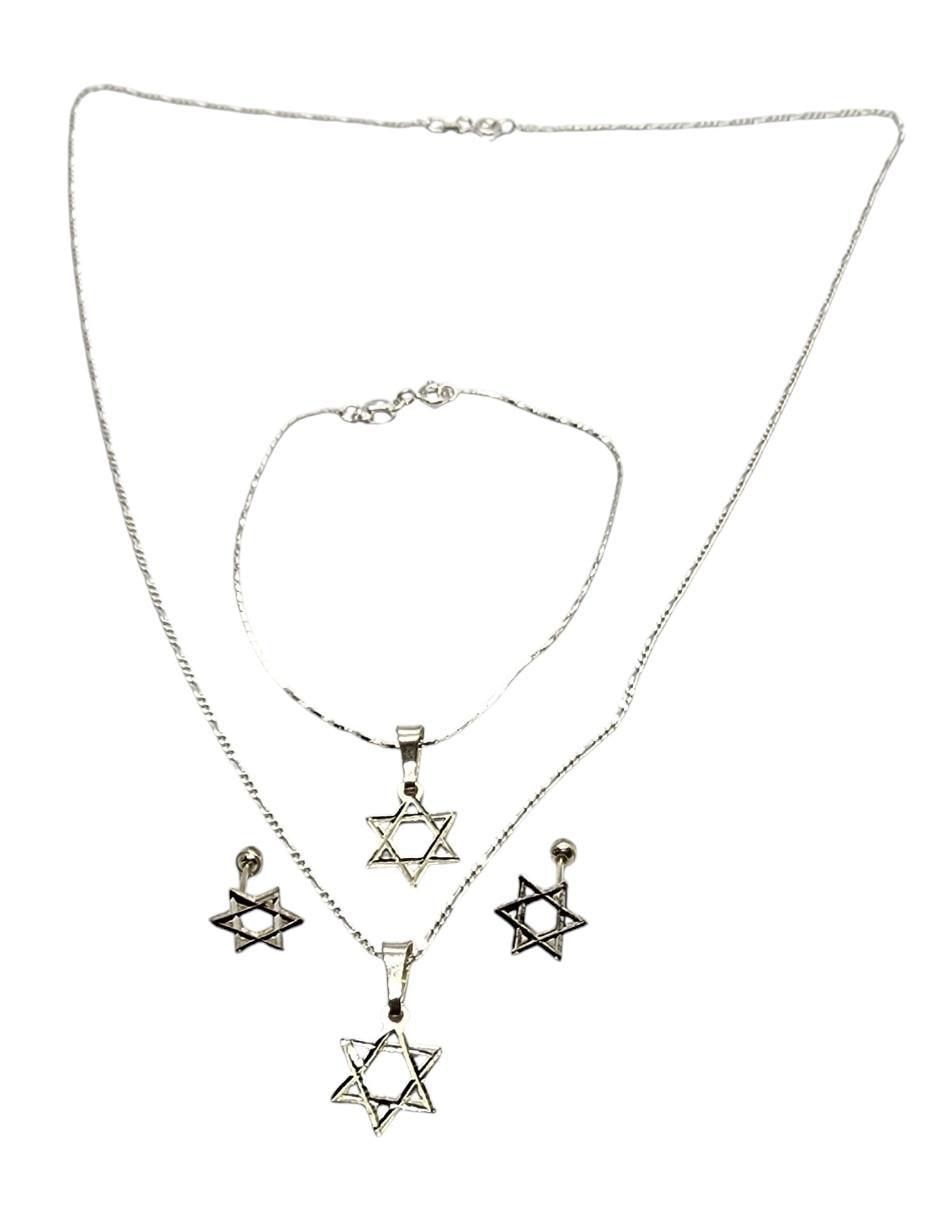 Aretes, collar y pulsera de estrella Estrella de David de plata p 925 2