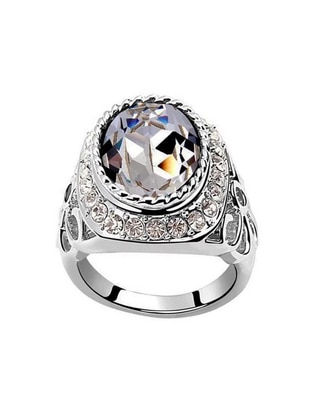 Anillo multi gemas cuadrada Elegance cristal baño de oro blanco