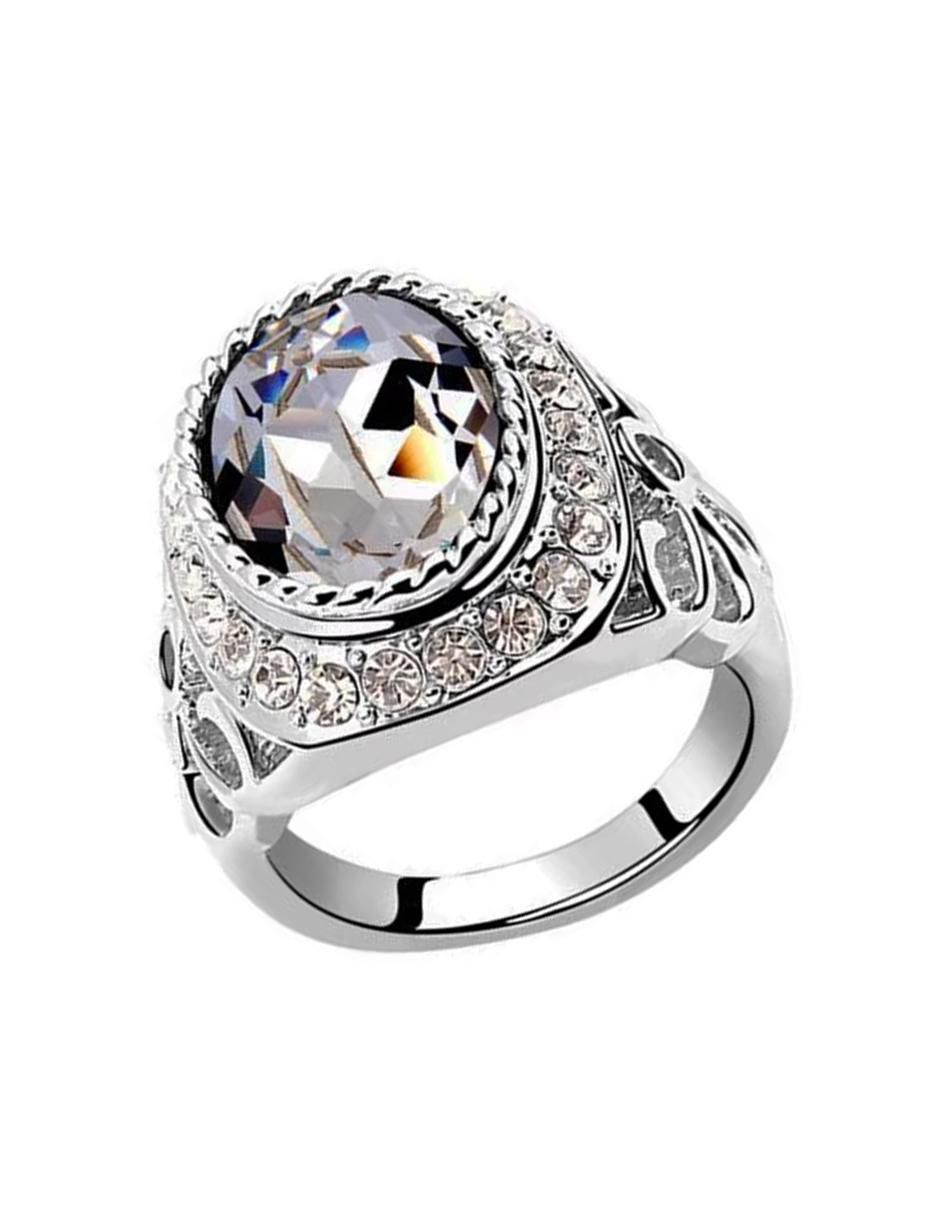 Anillo multi gemas cuadrada Elegance cristal baño de oro blanco