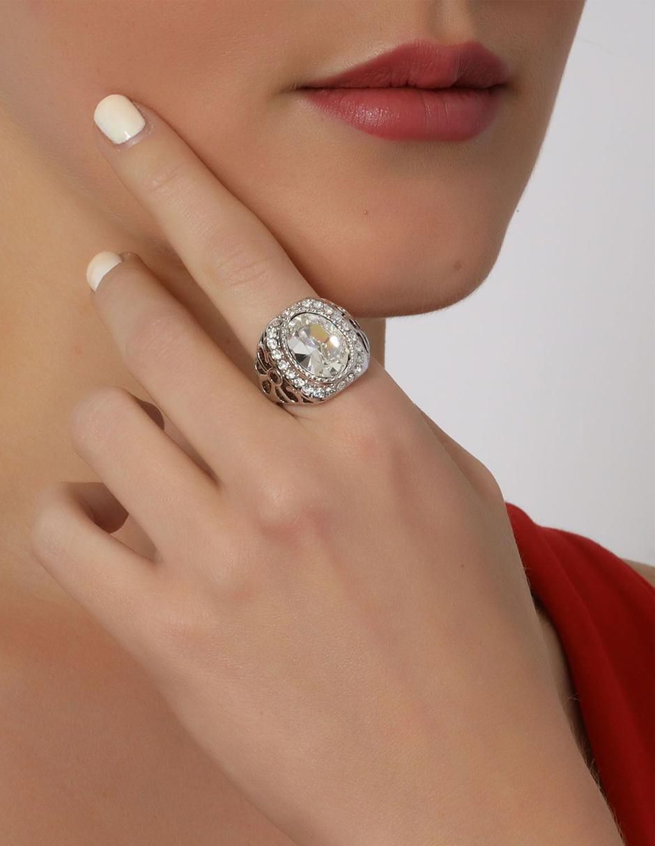 Anillo multi gemas cuadrada Elegance cristal baño de oro blanco