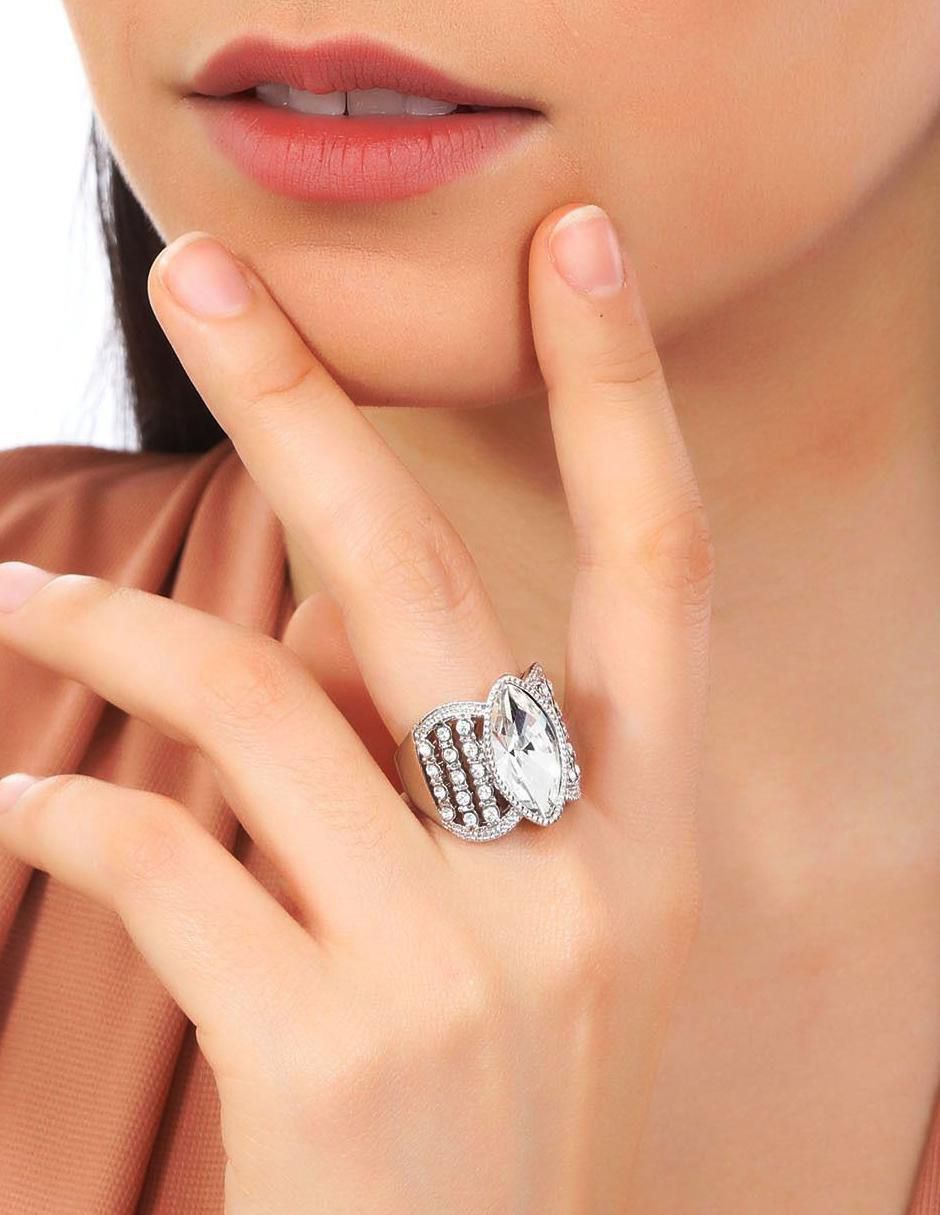 Anillo multi gemas ovalado Elegance cristal baño de oro blanco 3