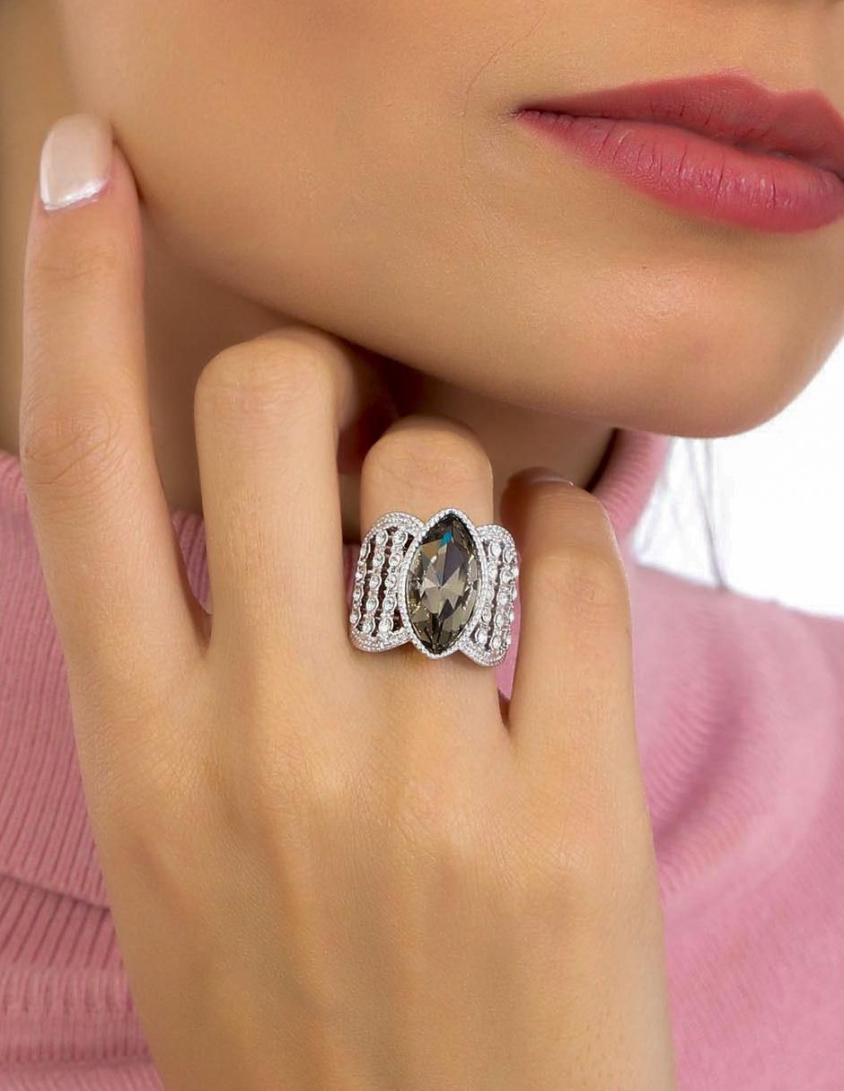 Anillo multi gemas ovalado Elegance cristal baño de oro blanco 3