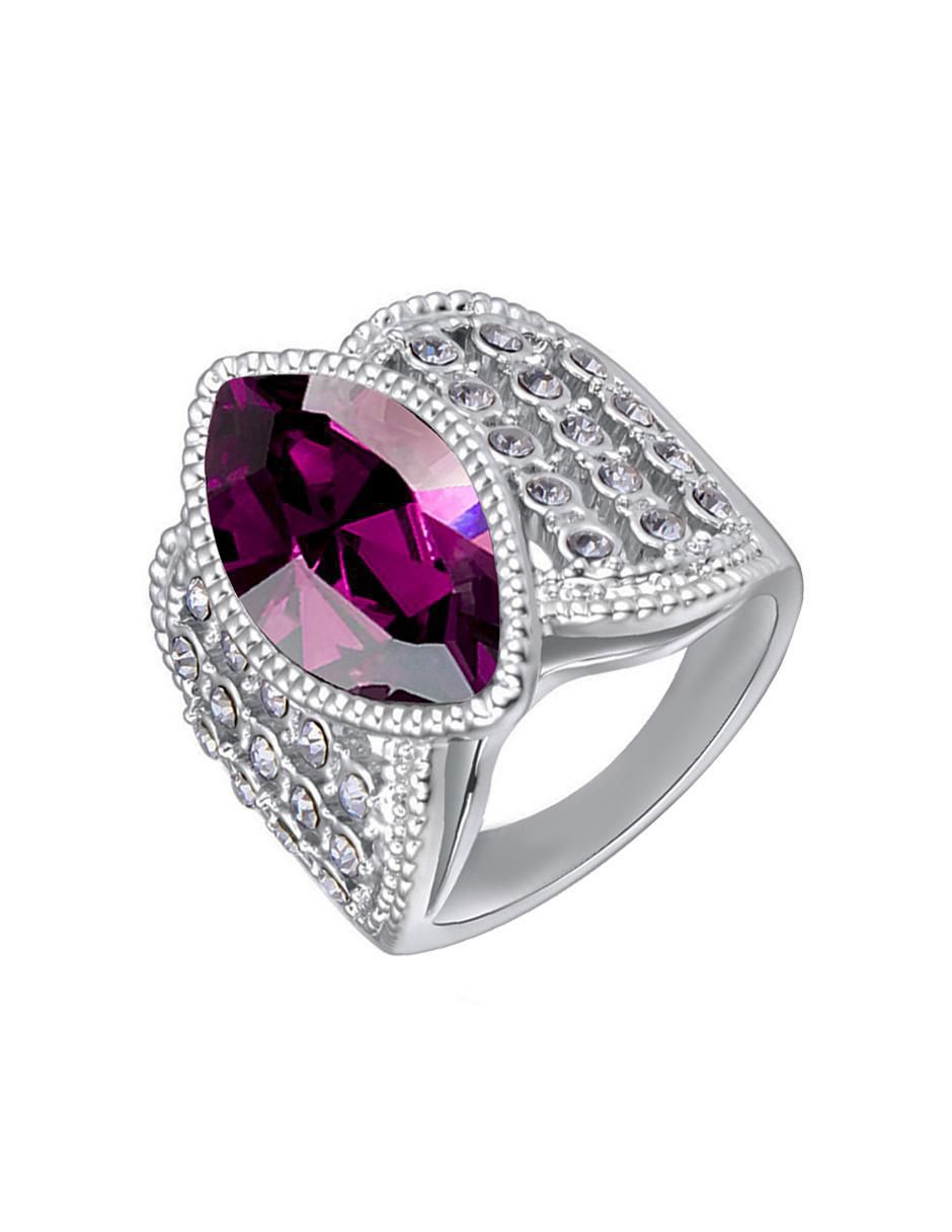 Anillo multi gemas ovalado Elegance cristal baño de oro blanco