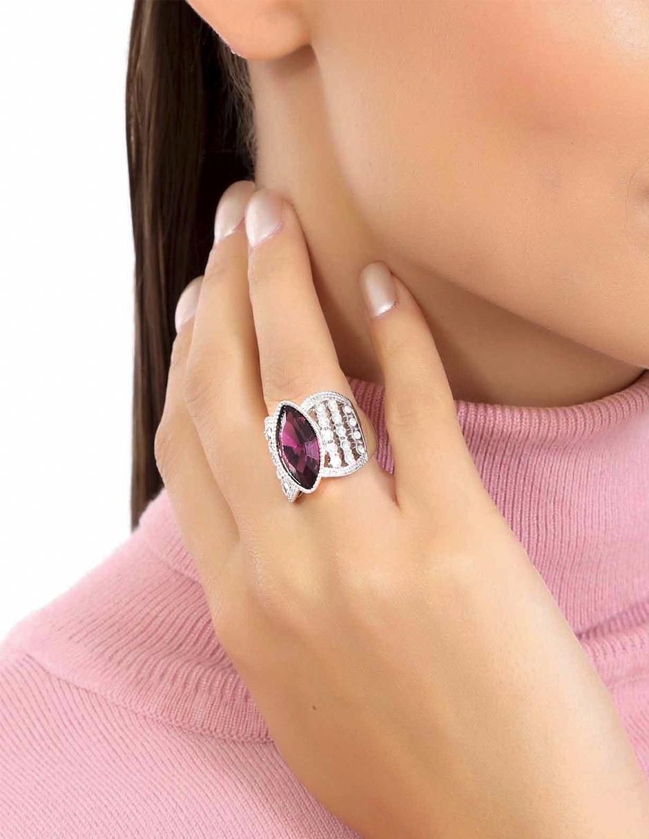 Anillo multi gemas ovalado Elegance cristal baño de oro blanco