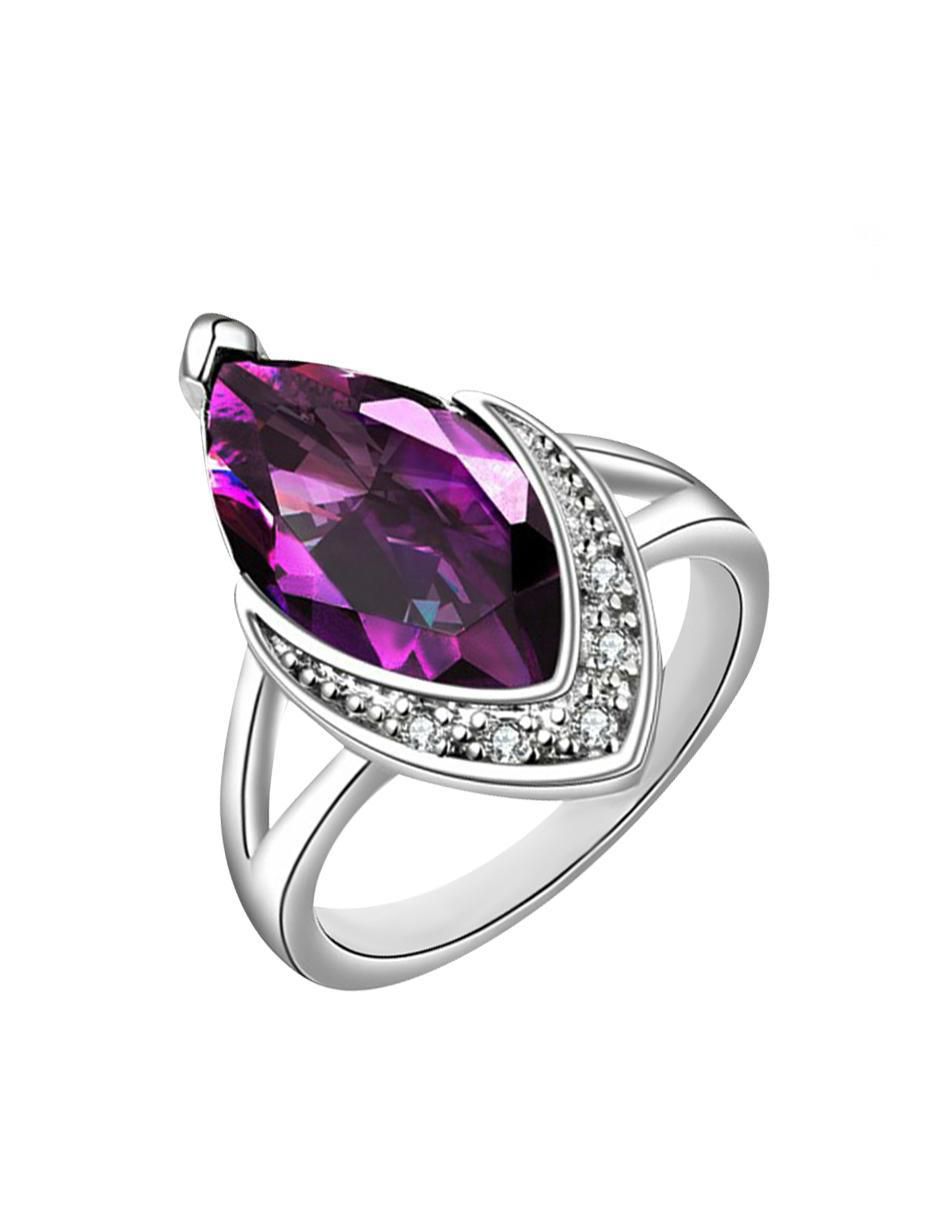 Anillo con gema ovalado Elegance cristal baño de oro blanco