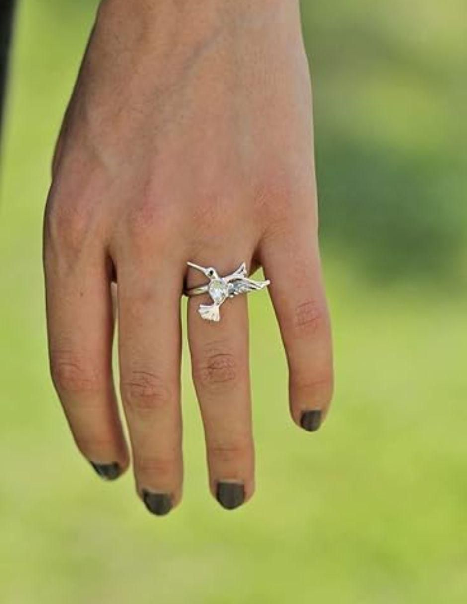 Anillo de colibrí cristal baño de rodio 2