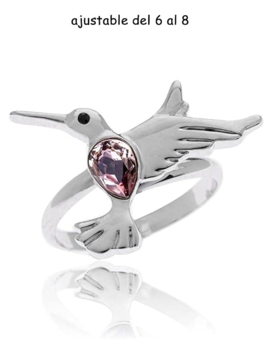 Anillo de colibrí cristal baño de rodio 3