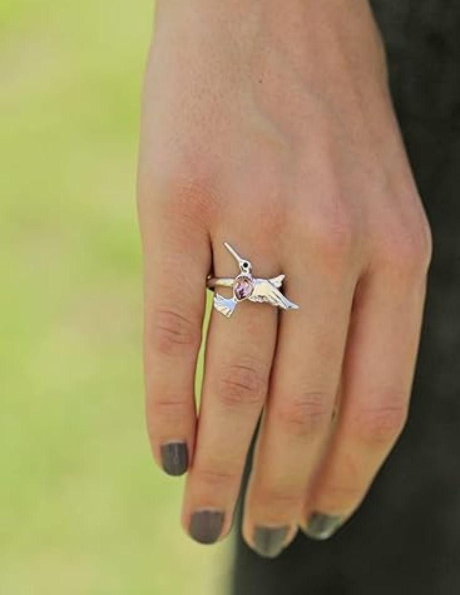 Anillo de colibrí cristal baño de rodio 2