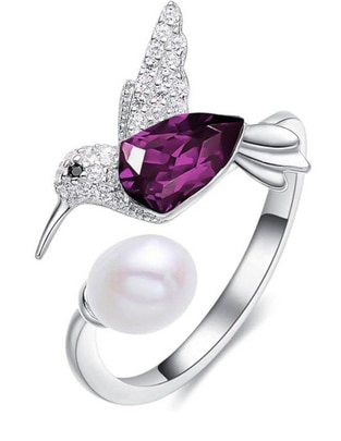 Anillo de colibrí amatista baño de rodio