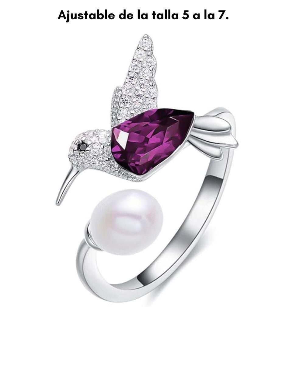 Anillo de colibrí amatista baño de rodio