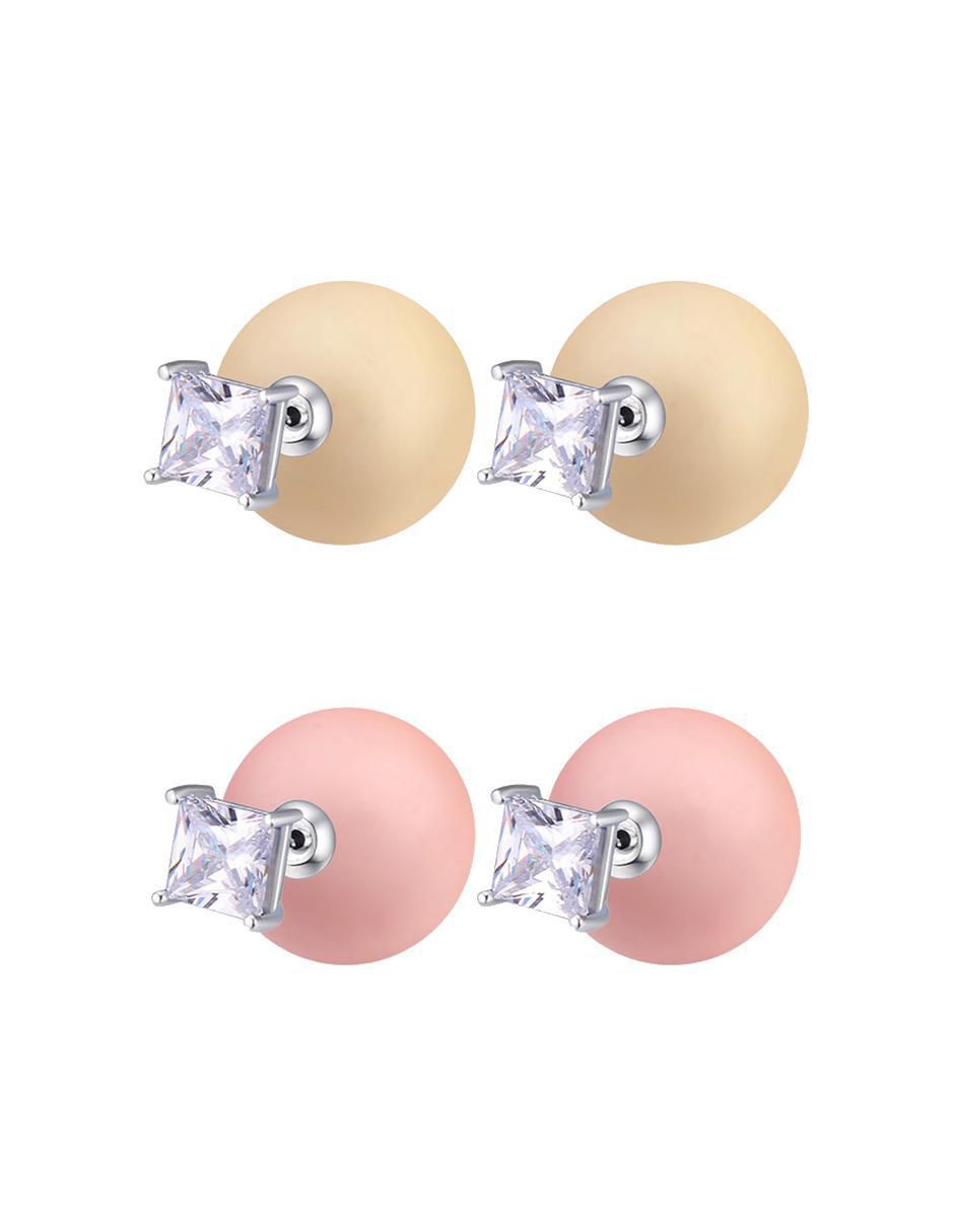 Set de aretes redondos con acabado mate cristal Set de aretes redondos con acabado mate cristal