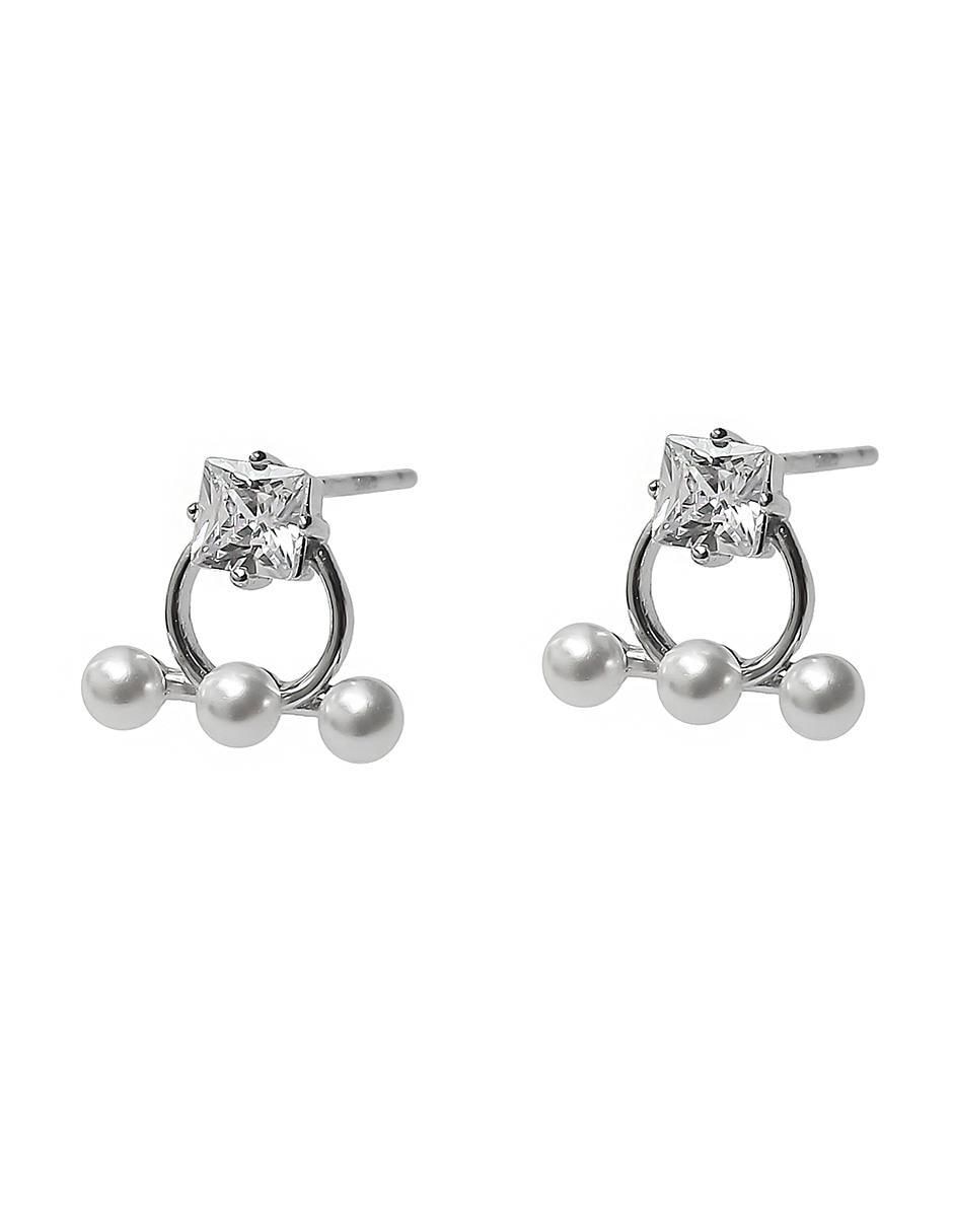 Aretes de aro de plata P 925 con acabado baño de rodio 2