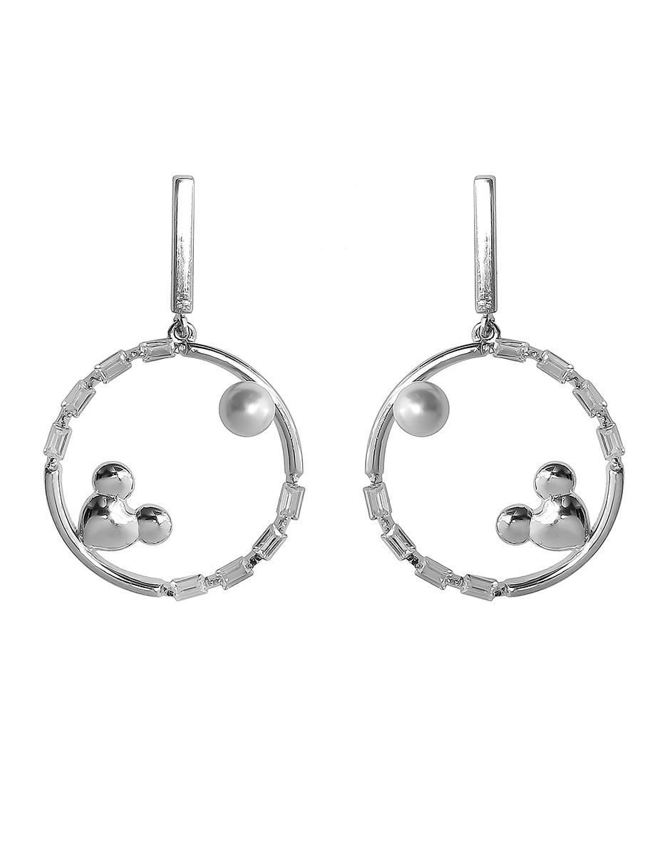 Aretes de aro de plata P 925 con acabado baño de rodio