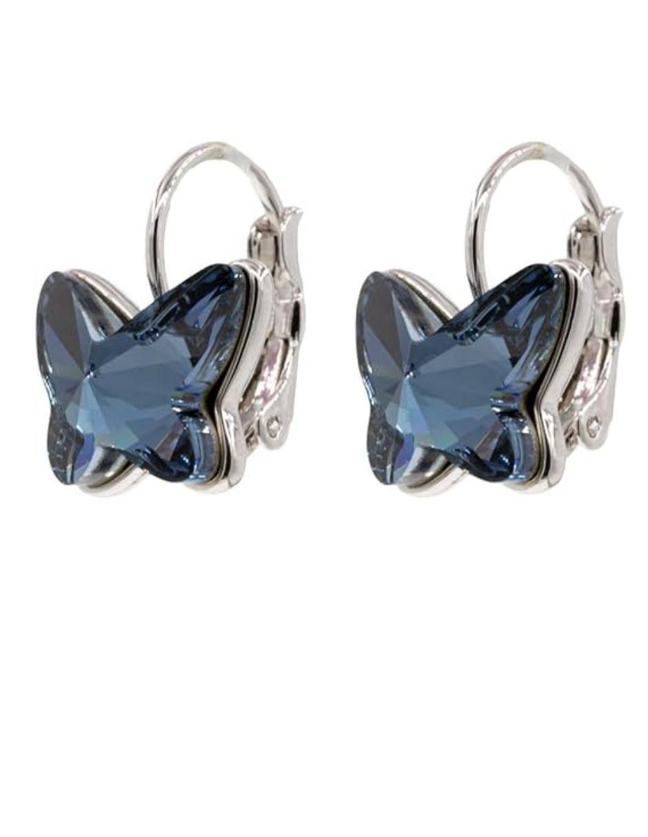 Aretes de mariposa con acabado baño de rodio cristal Aretes de mariposa con acabado baño de rodio cristal