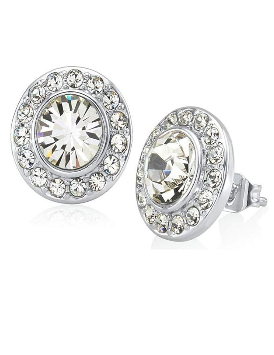 Broqueles de corona con acabado baño de rodio cristal Broqueles de corona con acabado baño de rodio cristal