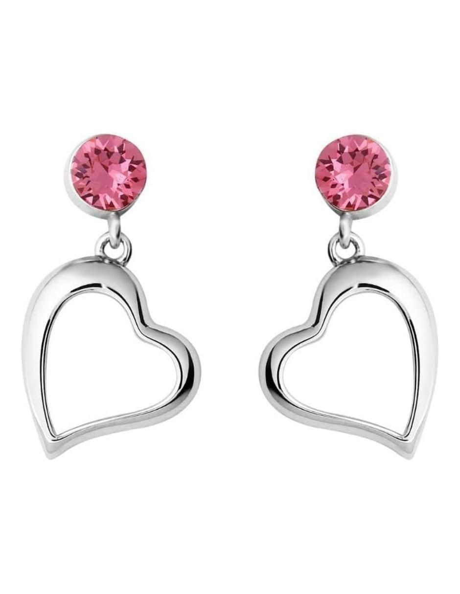 Aretes de corazón con acabado baño de rodio cristal Aretes de corazón con acabado baño de rodio cristal