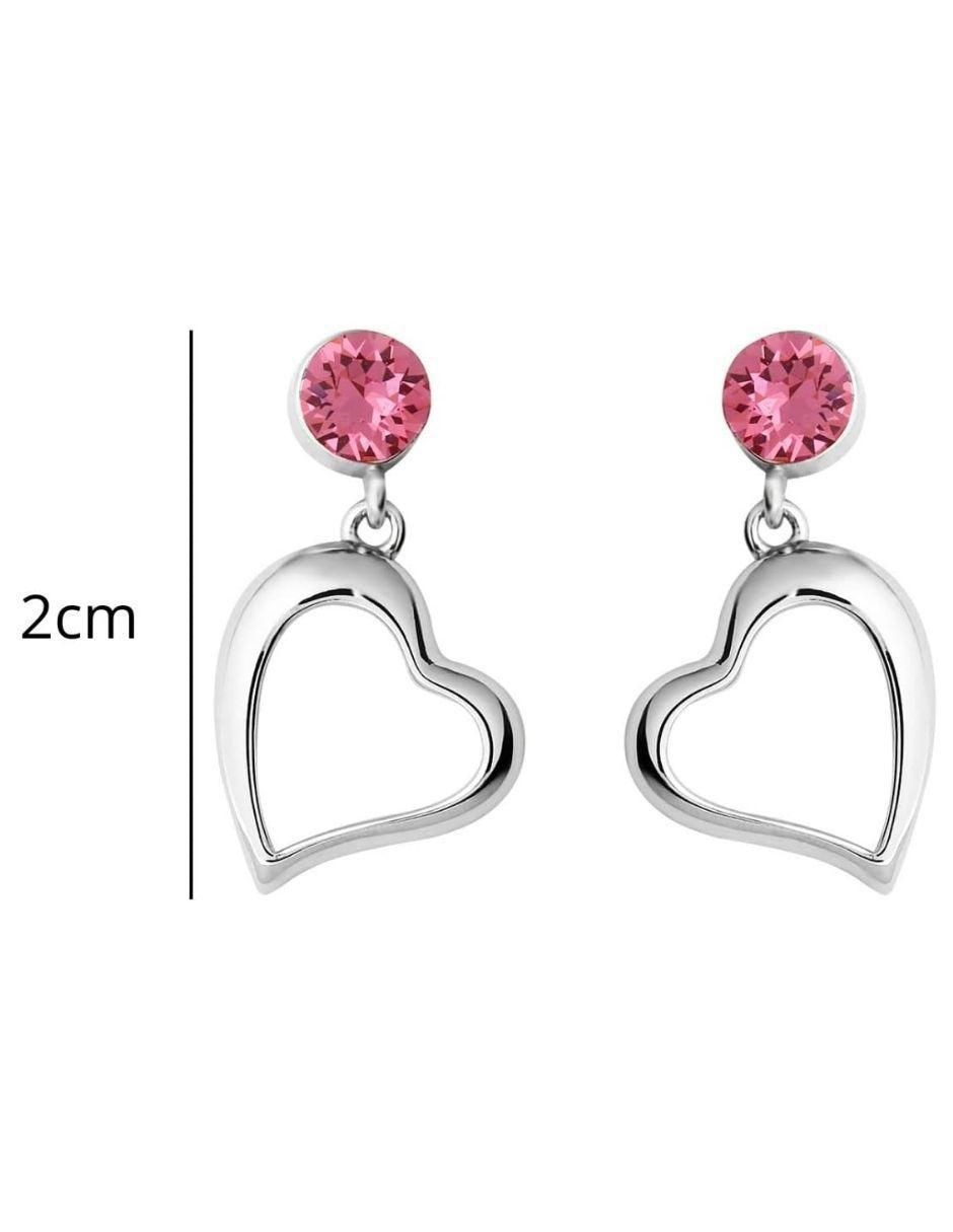 Aretes de corazón con acabado baño de rodio cristal 3