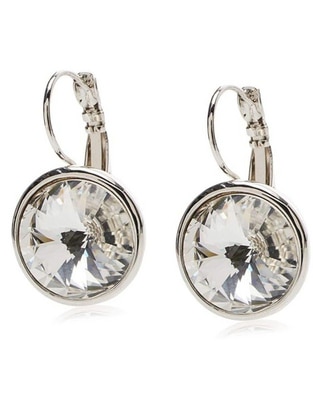 Aretes redondos con acabado baño de rodio cristal Aretes redondos con acabado baño de rodio cristal