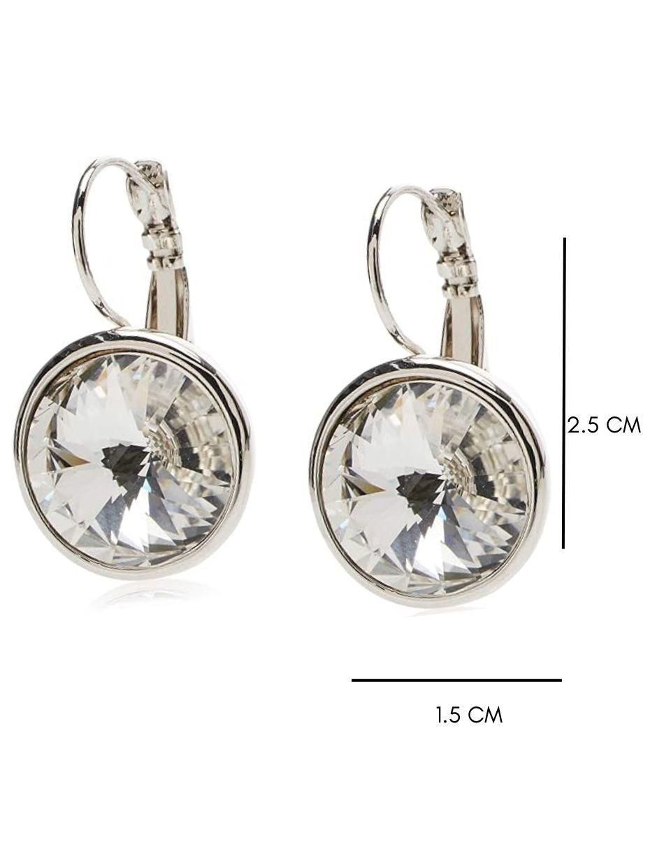 Aretes redondos con acabado baño de rodio cristal 3