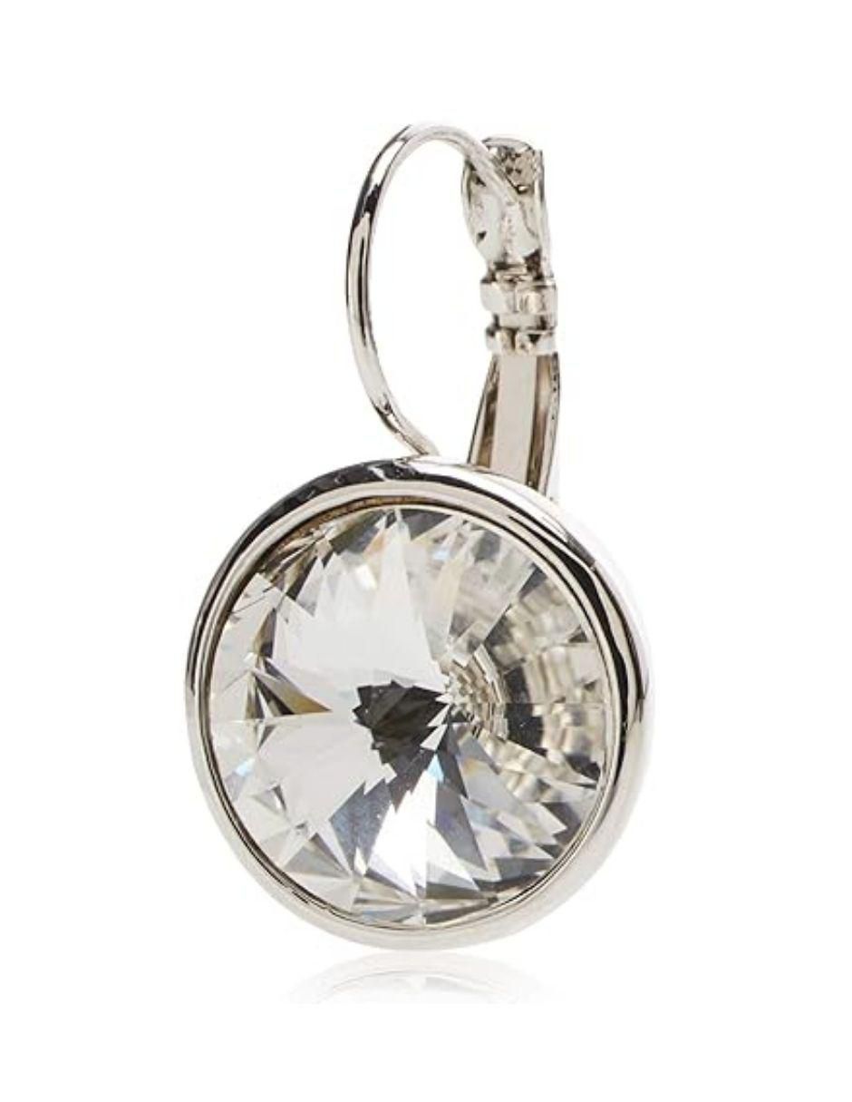 Aretes redondos con acabado baño de rodio cristal 2