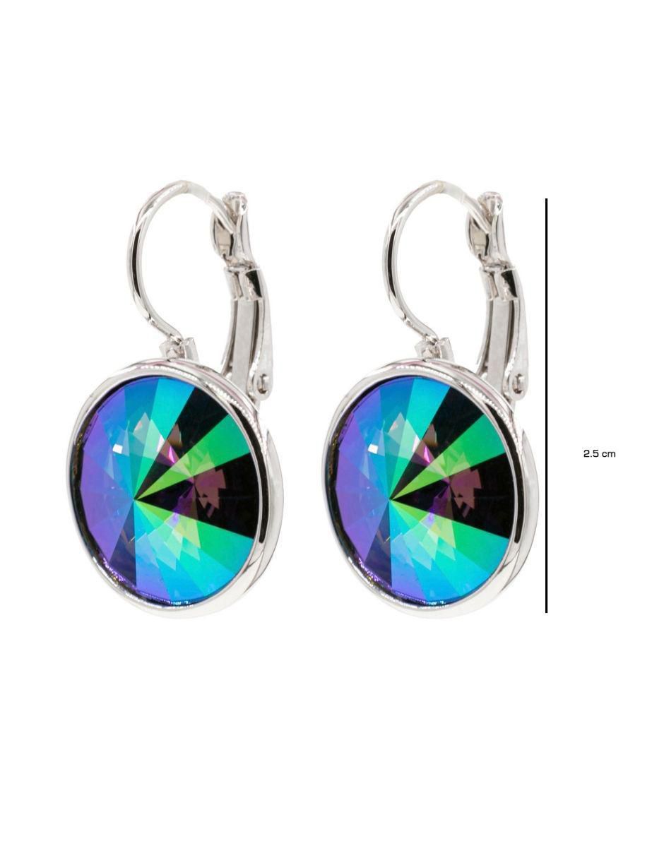 Aretes circulares con acabado baño de rodio cristal 3
